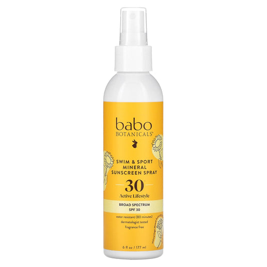 Babo Botanicals Swim & Sport Mineral Sunscreen Spray, SPF 30, 6 fl oz - Image 1