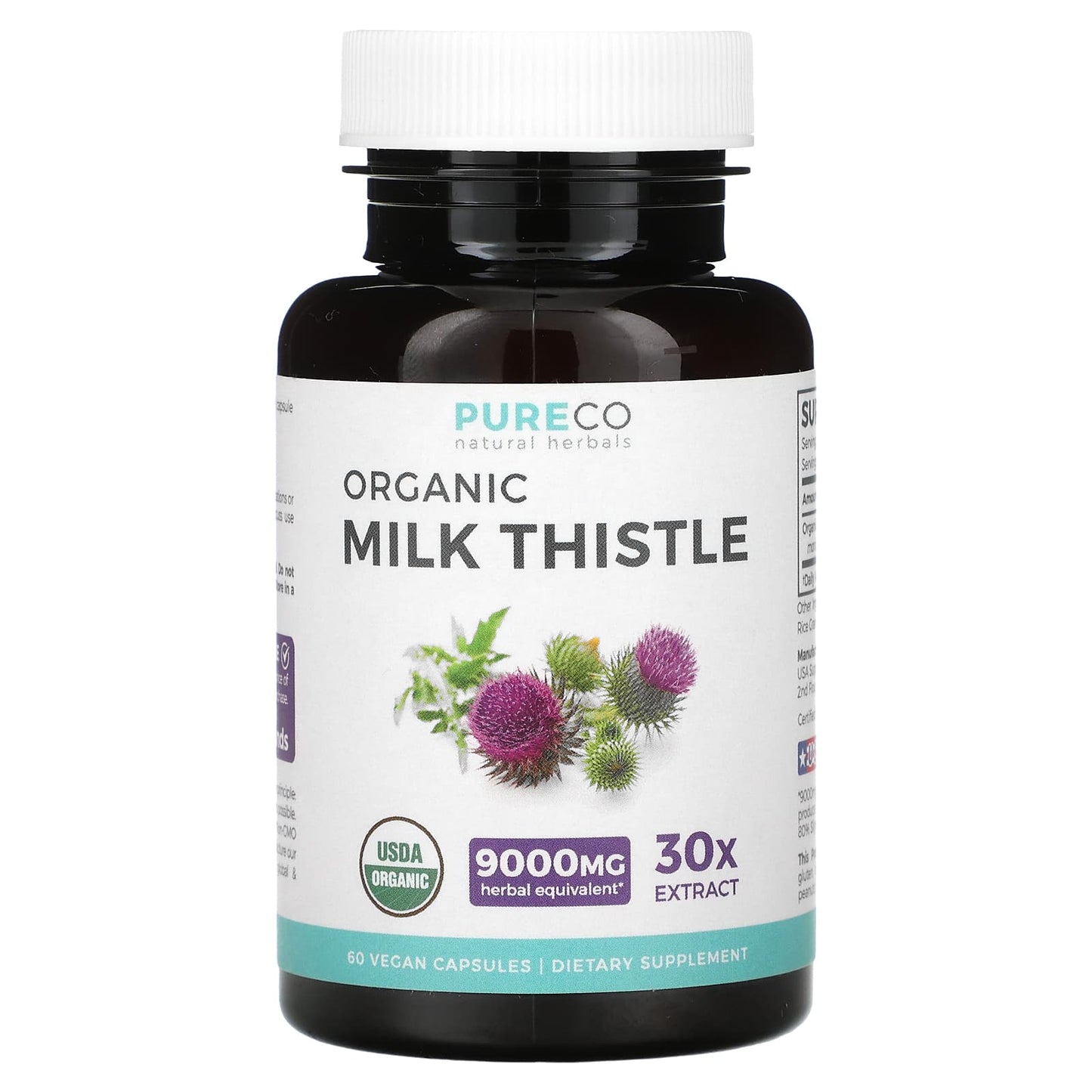 Pure Co., Organic Milk Thistle, 300 mg, 60 Vegan Capsules - Image 1