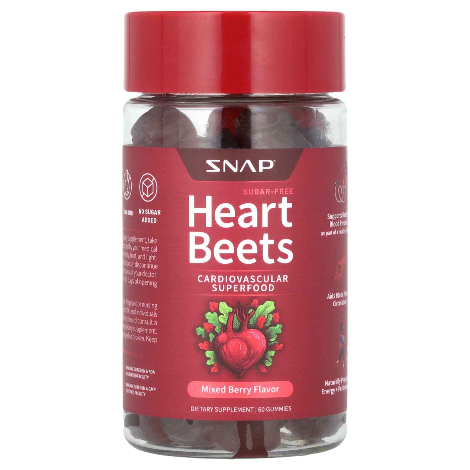 Snap Supplements, Heart Beets, Mixed Berry, 60 Gummies - Image 1