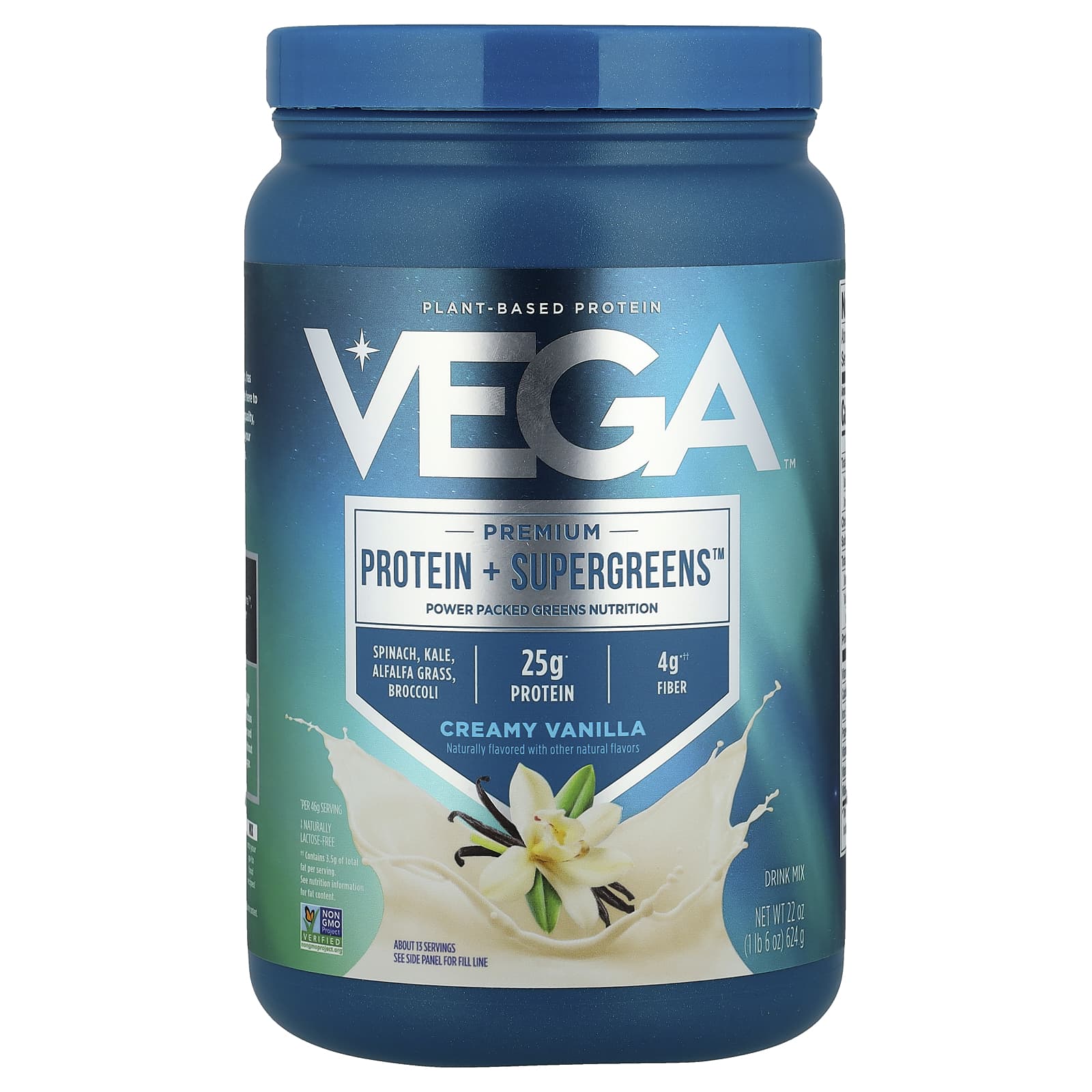 Vega, Premium Protein + Supergreens™, Creamy Vanilla, 1lb 6 oz (624 g) - Image 1