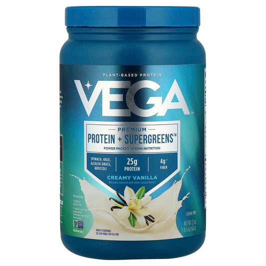 Vega, Premium Protein + Supergreens™, Creamy Vanilla, 1lb 6 oz (624 g) - Image 1
