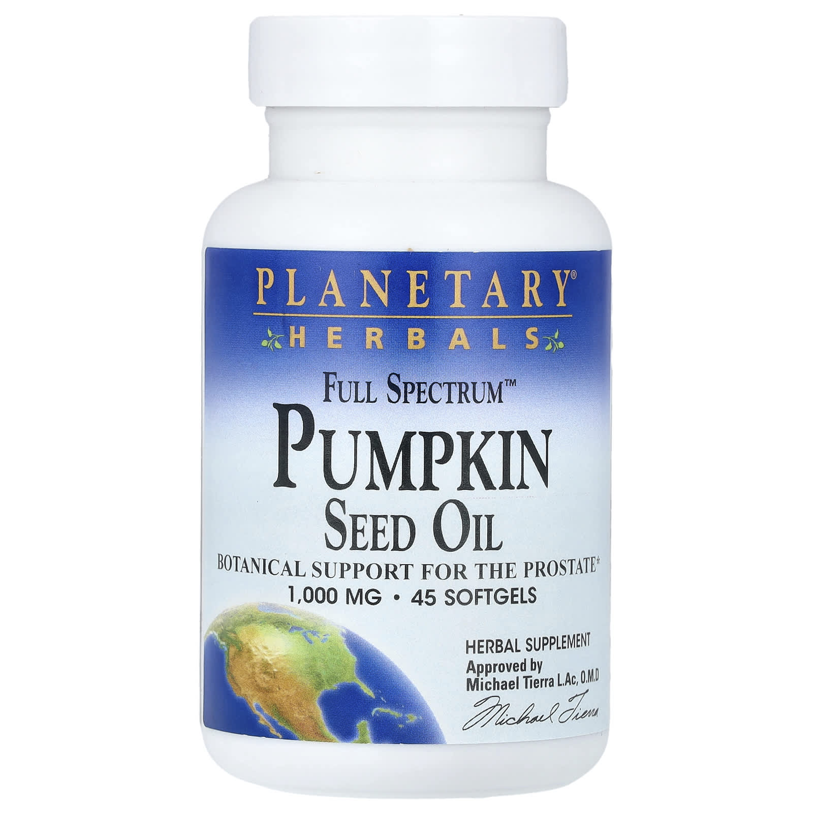 Planetary Herbals, Full Spectrum™ Pumpkin Seed Oil, 45 Softgels (500 mg per Softgel) - Image 1