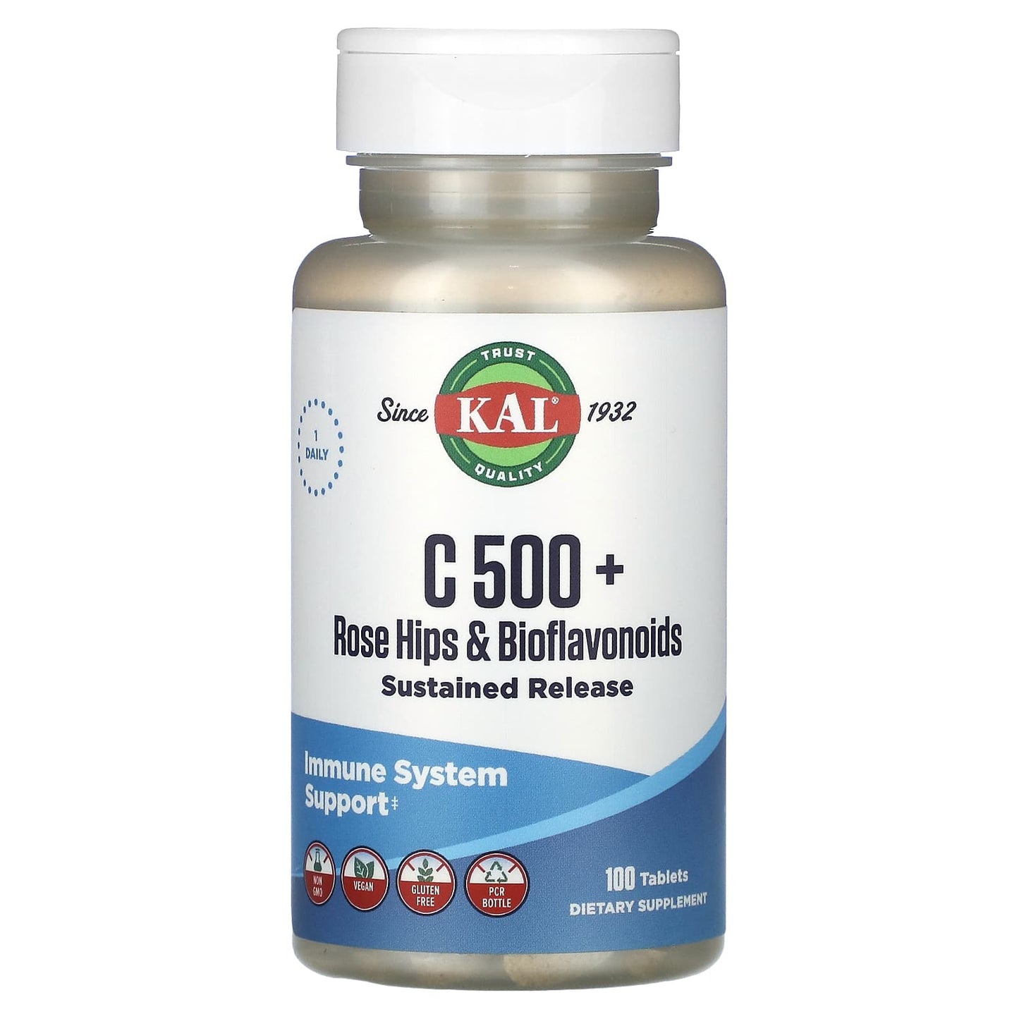 Boost Immune System with KAL C 500 + Rose Hips, 100 Tablets - Image 1
