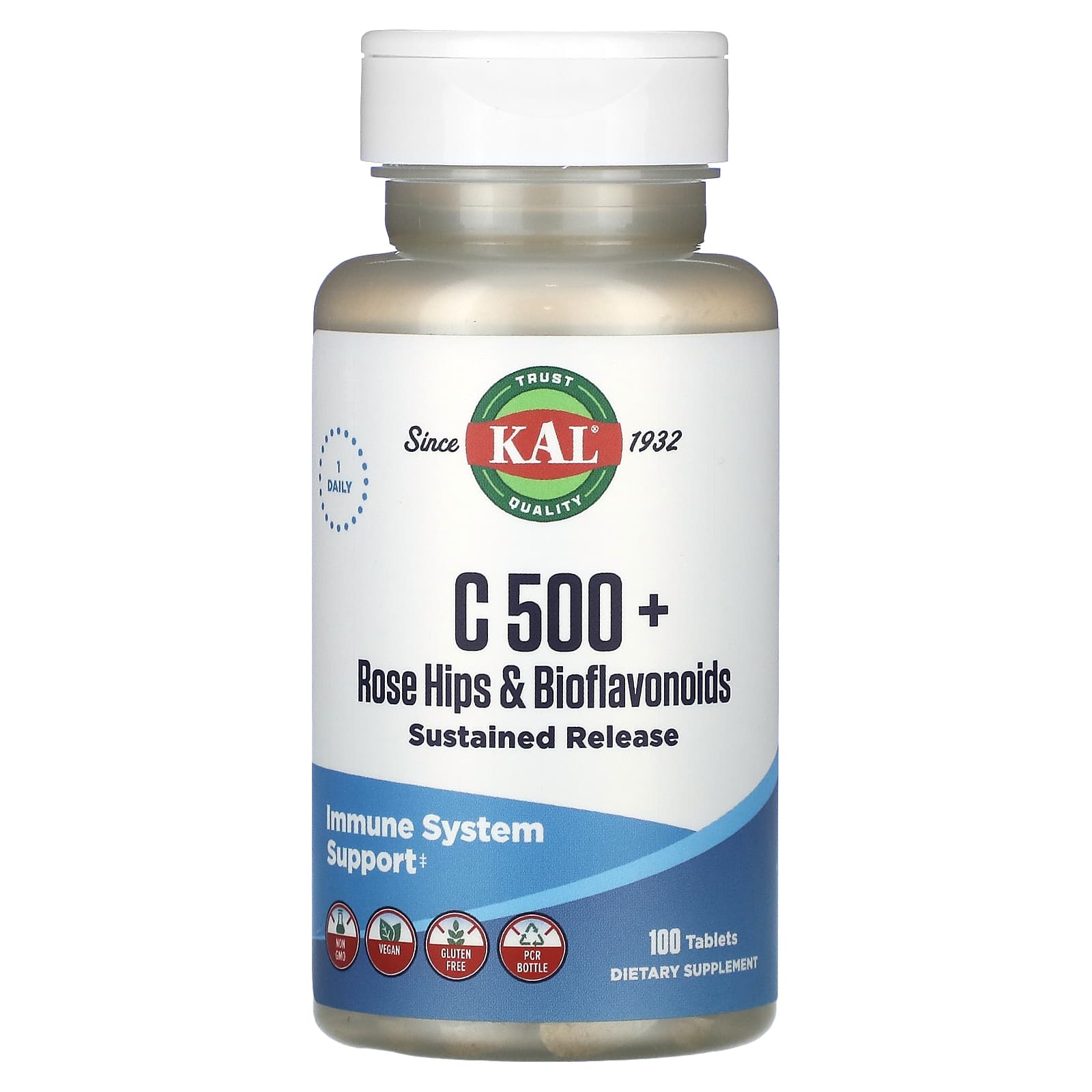 Boost Immune System with KAL C 500 + Rose Hips, 100 Tablets - Image 1