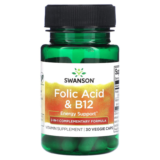 Swanson, Folic Acid & B12, 30 Veggie Caps - Image 1