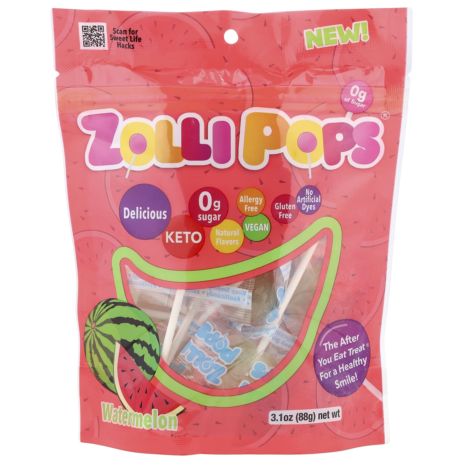 Zollipops, The Clean Teeth Pops, Watermelon, 3.1 oz (88 g) - Image 1