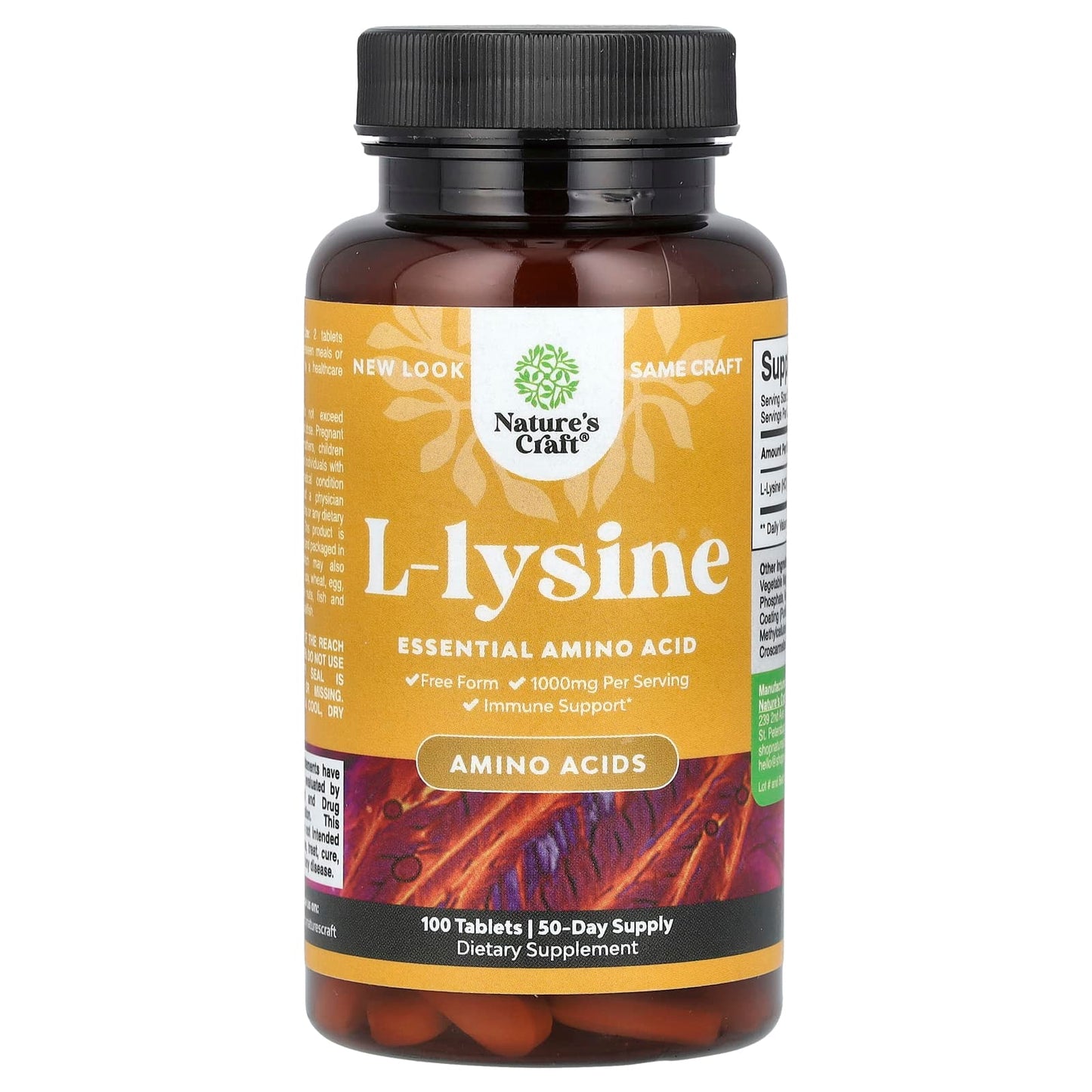 Nature's Craft, L-Lysine, 100 Tablets (500 mg per Capsule) - Image 1