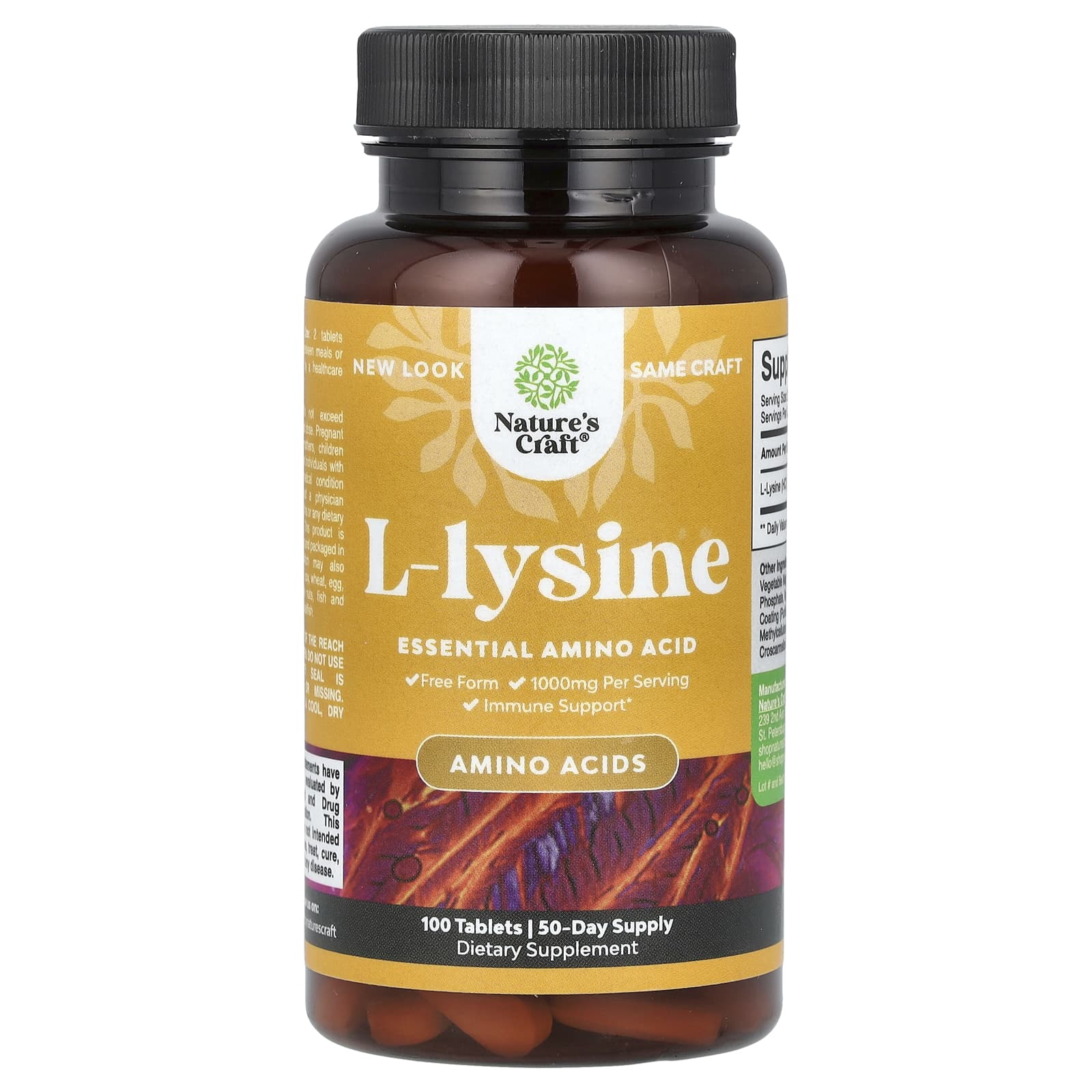 Nature's Craft, L-Lysine, 100 Tablets (500 mg per Capsule) - Image 1