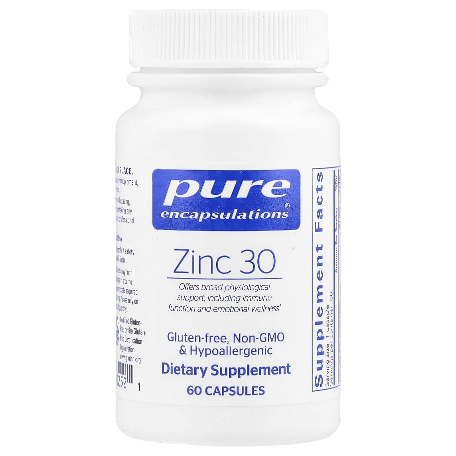 Pure Encapsulations, Zinc 30, 60 Capsules (30 mg per Capsule) - Image 1
