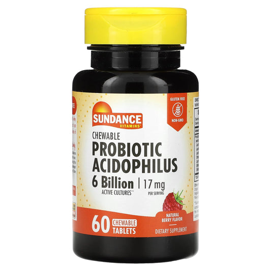 Sundance Vitamins, Chewable Probiotic Acidophilus, Natural Berry, 6 Billion, 60 Chewable Tablets (3 Billion per Tablet) - Image 1