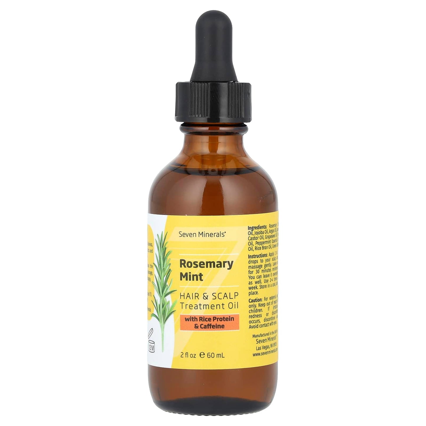 Seven Minerals, Rosemary Mint, Hair & Scalp Treatment Oil, With Rice Protein & Caffeine, 2 fl oz (60 ml) - Image 1