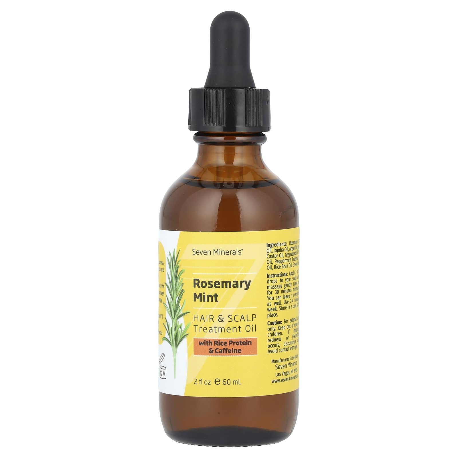 Seven Minerals, Rosemary Mint, Hair & Scalp Treatment Oil, With Rice Protein & Caffeine, 2 fl oz (60 ml) - Image 1