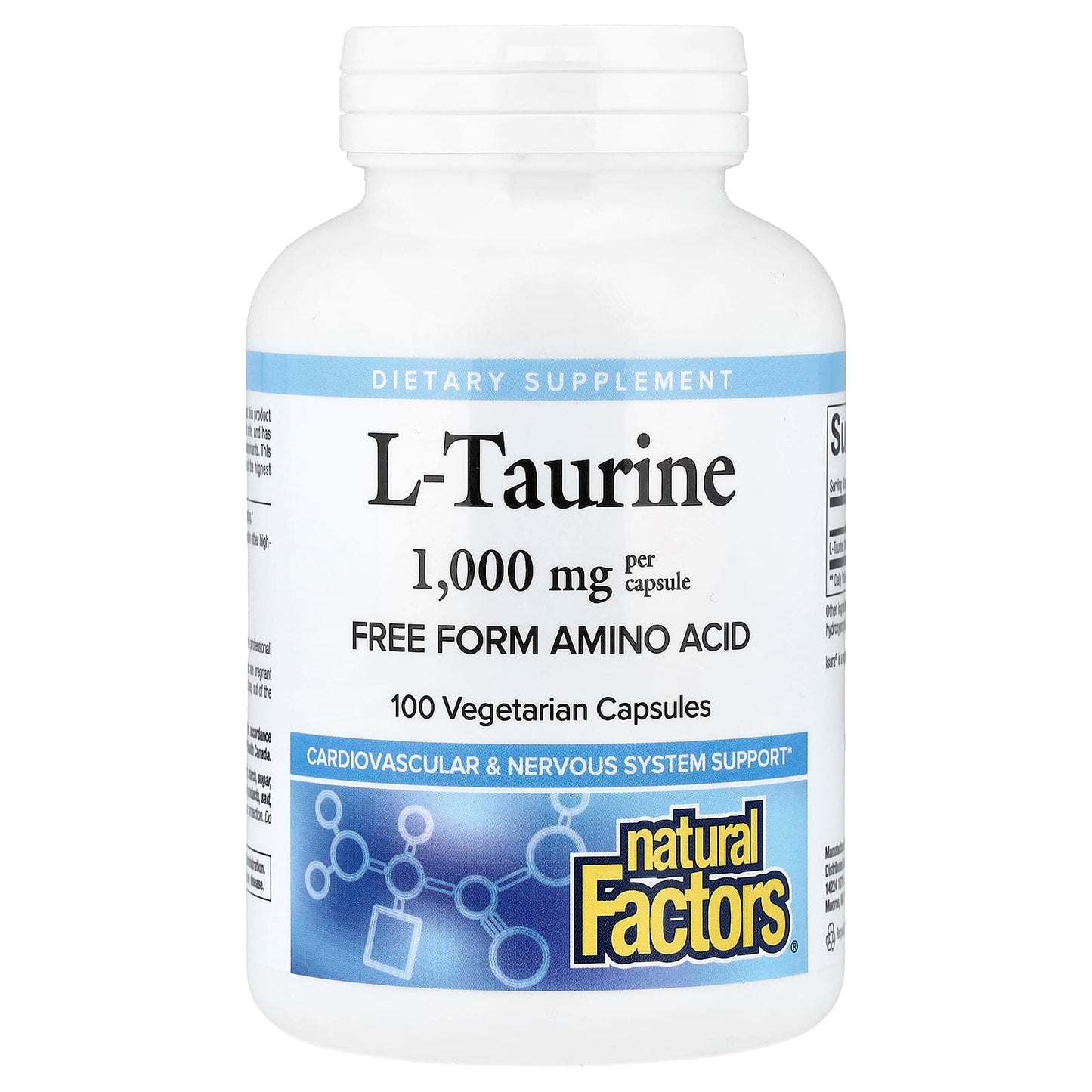 Natural Factors, L-Taurine , 1,000 mg, 100 Vegetarian Capsules - Image 1