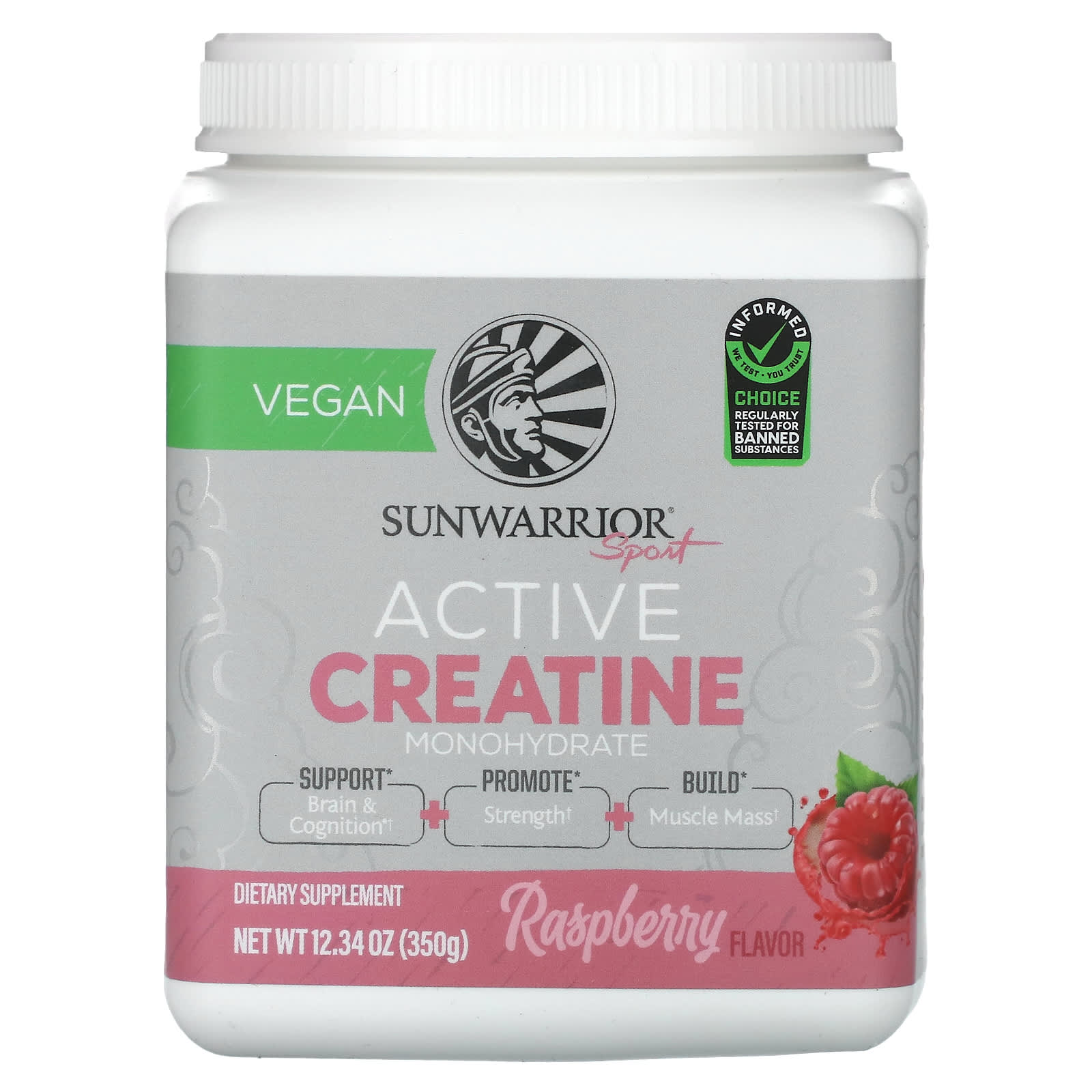 Sunwarrior, Sport, Active Creatine Monohydrate, Raspberry, 12.34 oz (350 g) - Image 1