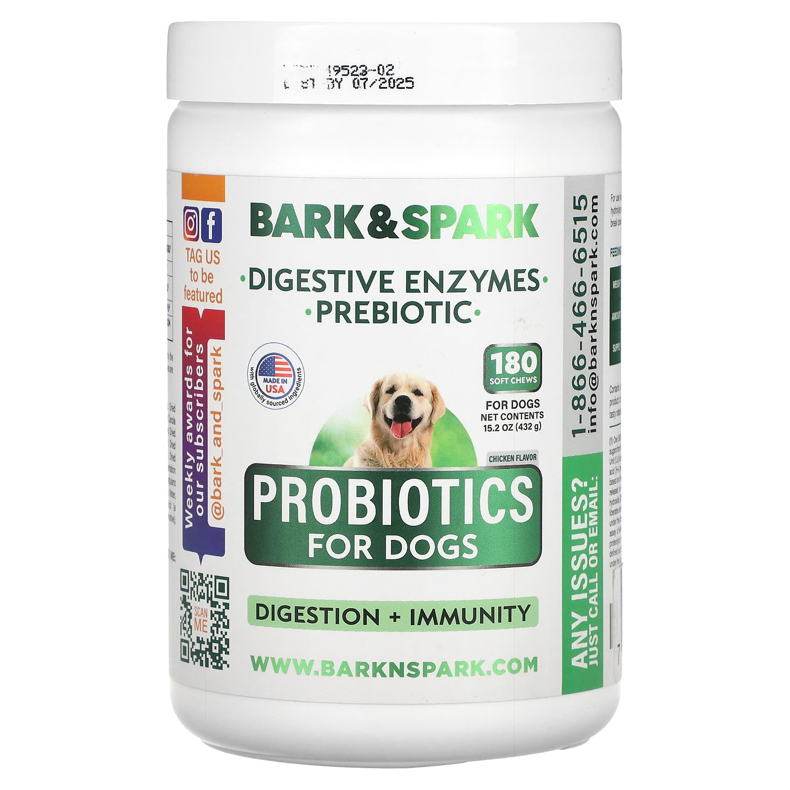 Probiotics for Dogs by Bark&Spark - 180 Soft Chews - Digestive Health - Image 1