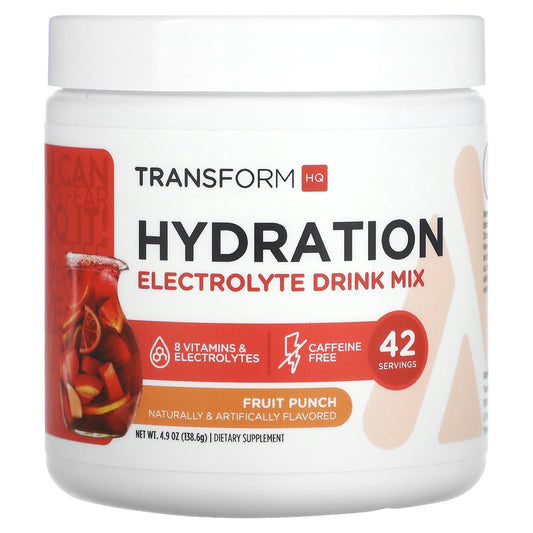 TransformHQ, Hydration, Electrolyte Drink Mix, Fruit Punch, 4.9 oz (138.6 g) - Image 1