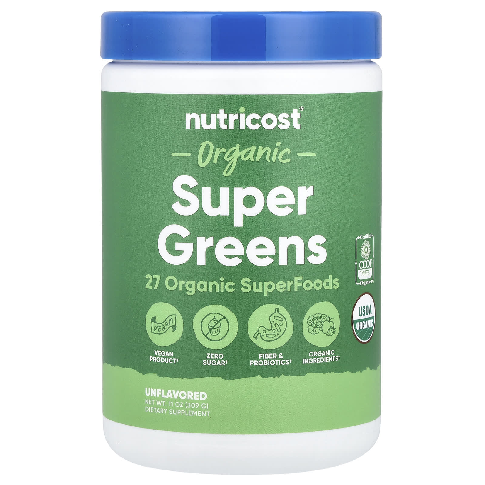 Nutricost, Organic Super Greens, Unflavored, 11 oz (309 g) - Image 1