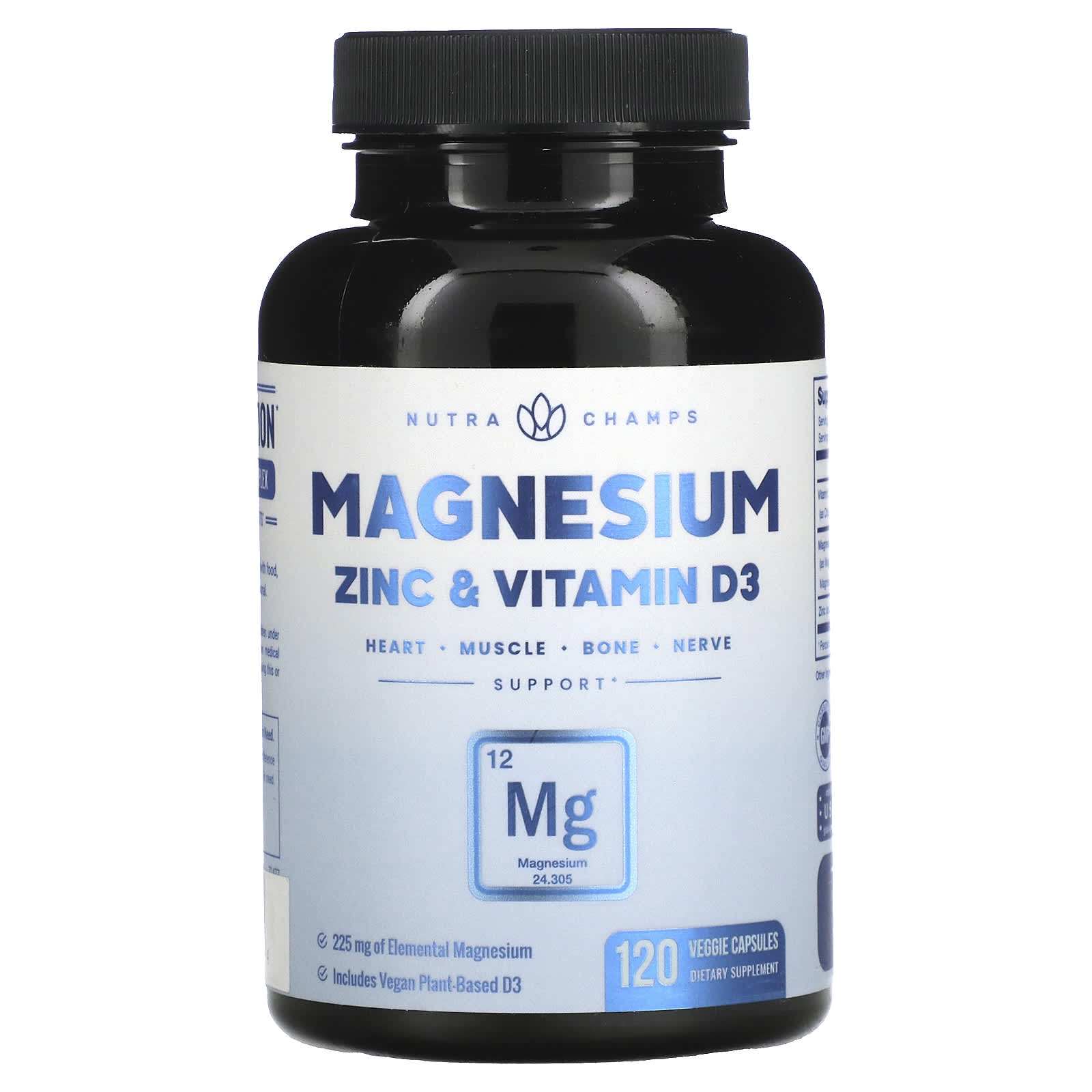 NutraChamps, Magnesium, Zinc & Vitamin D3, 120 Veggie Capsules - Image 1