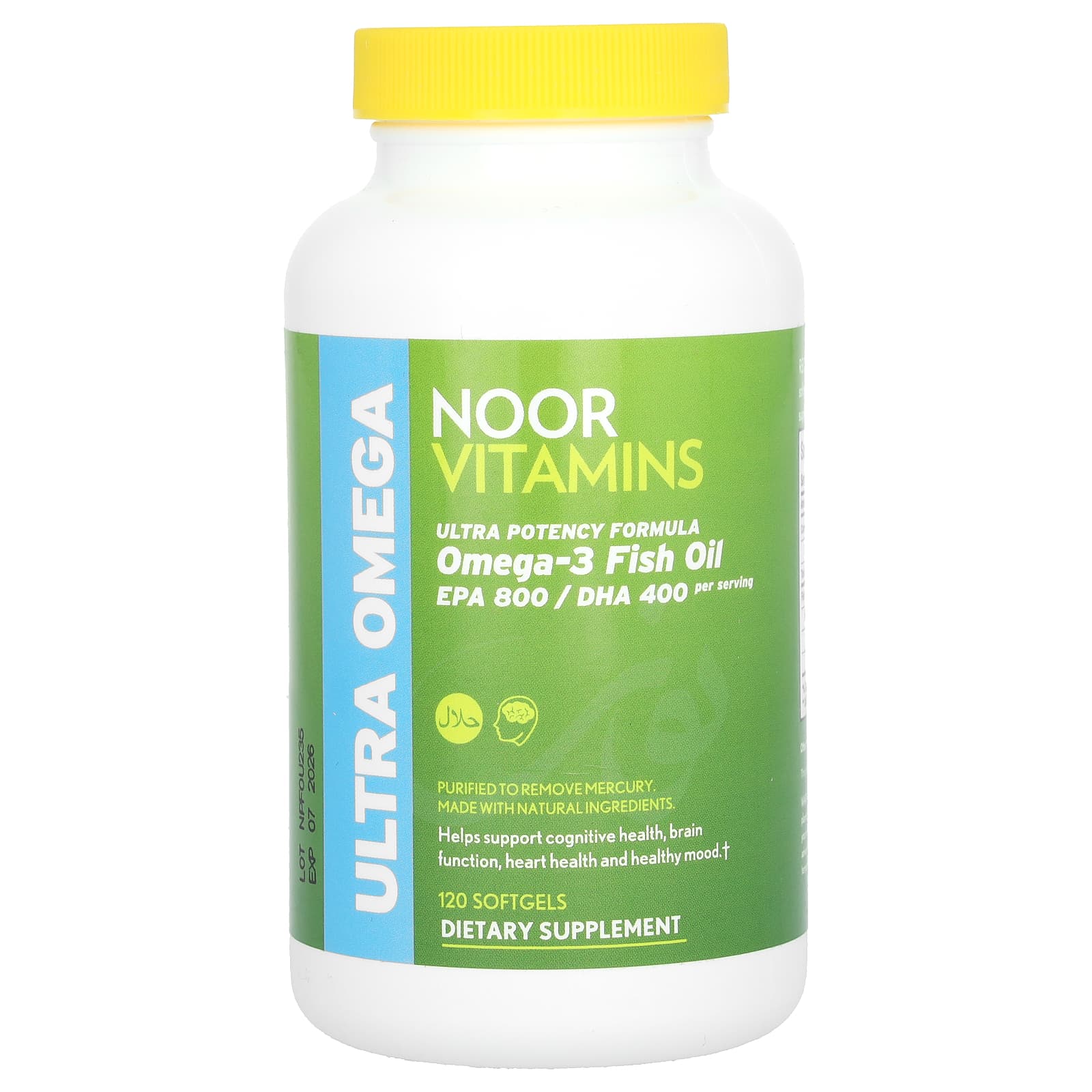 Noor Vitamins, Ultra Omega, Omega-3 Fish Oil, Ultra Potency Formula, 120 Softgels - Image 1