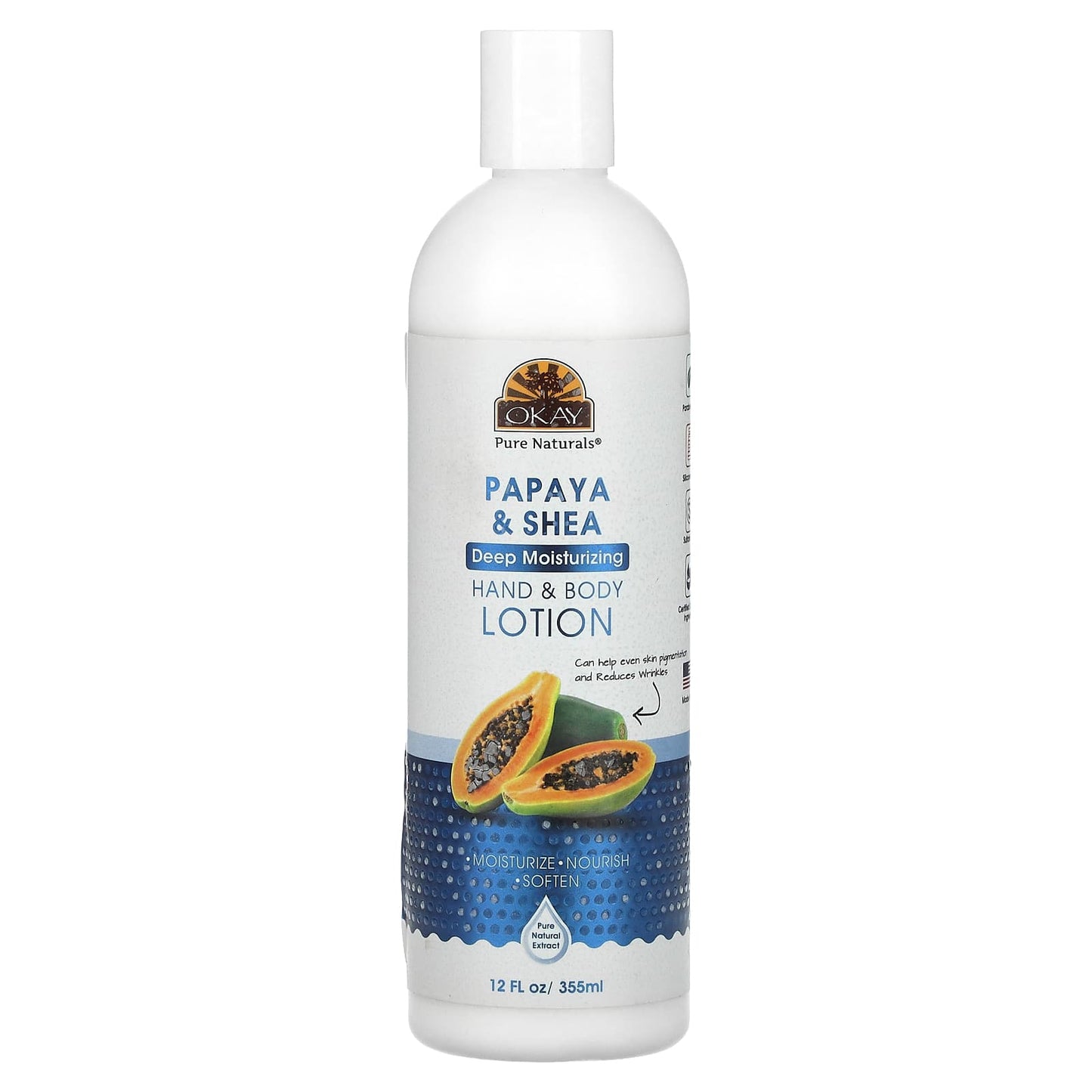 Okay Pure Naturals, Hand & Body Lotion, Papaya & Shea , 12 fl oz (355 ml) - Image 1