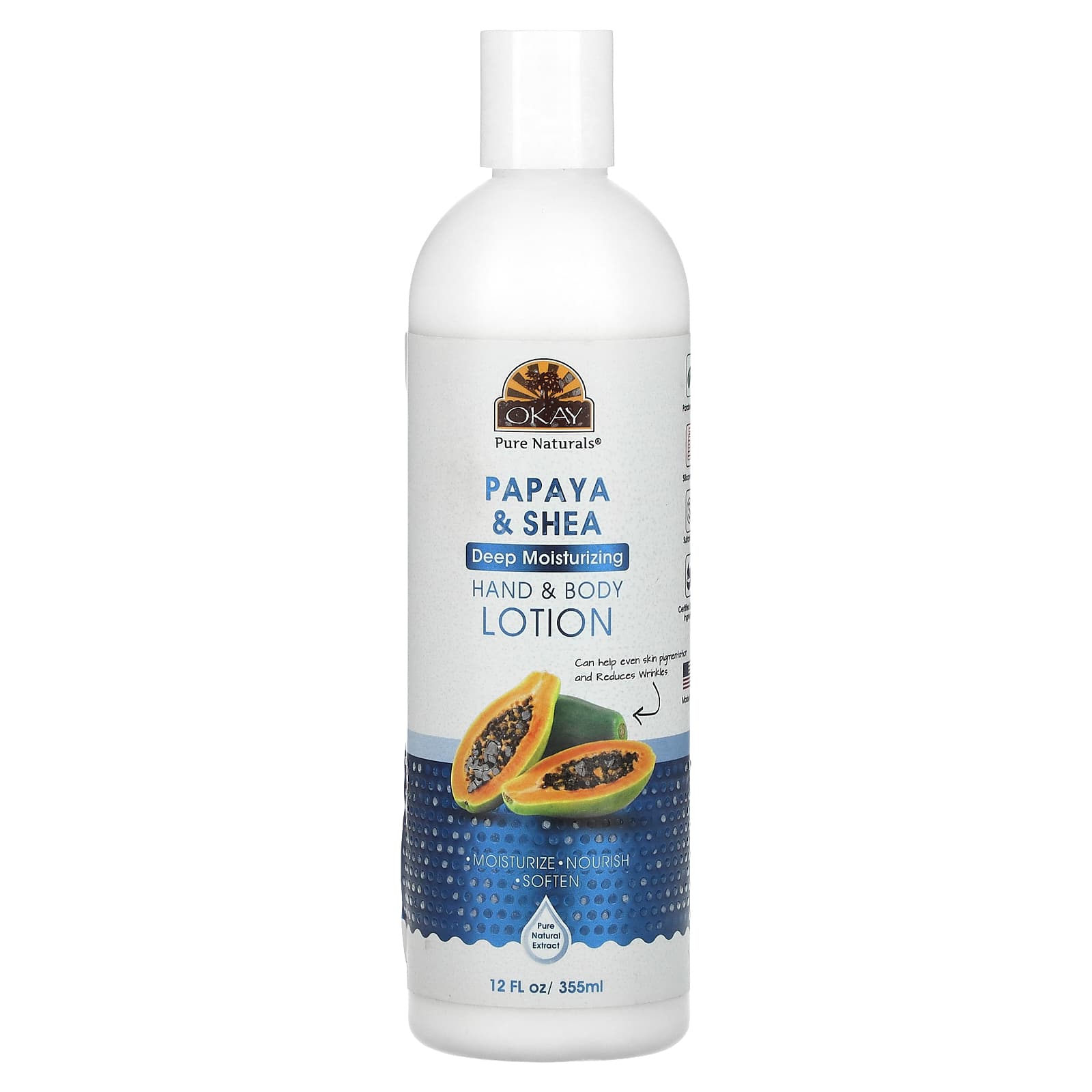 Okay Pure Naturals, Hand & Body Lotion, Papaya & Shea , 12 fl oz (355 ml) - Image 1