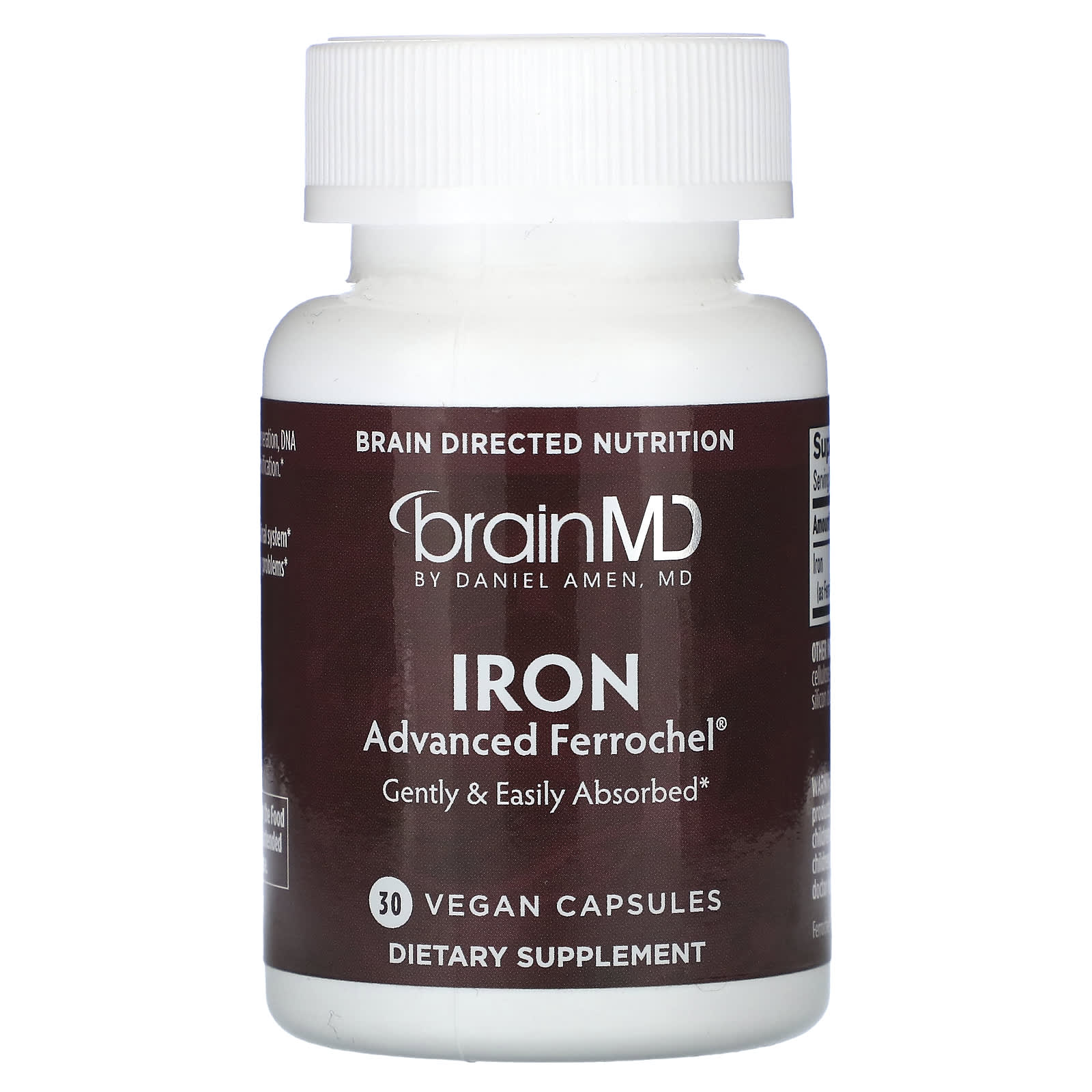 Boost Energy & Focus with BrainMD Iron, 30 Vegan Capsules, 25mg - Image 1