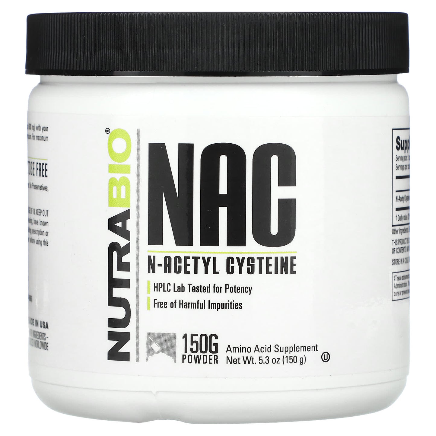 NutraBio, NAC, N-Acetyl Cysteine, 5.3 oz (150 g) - Image 1