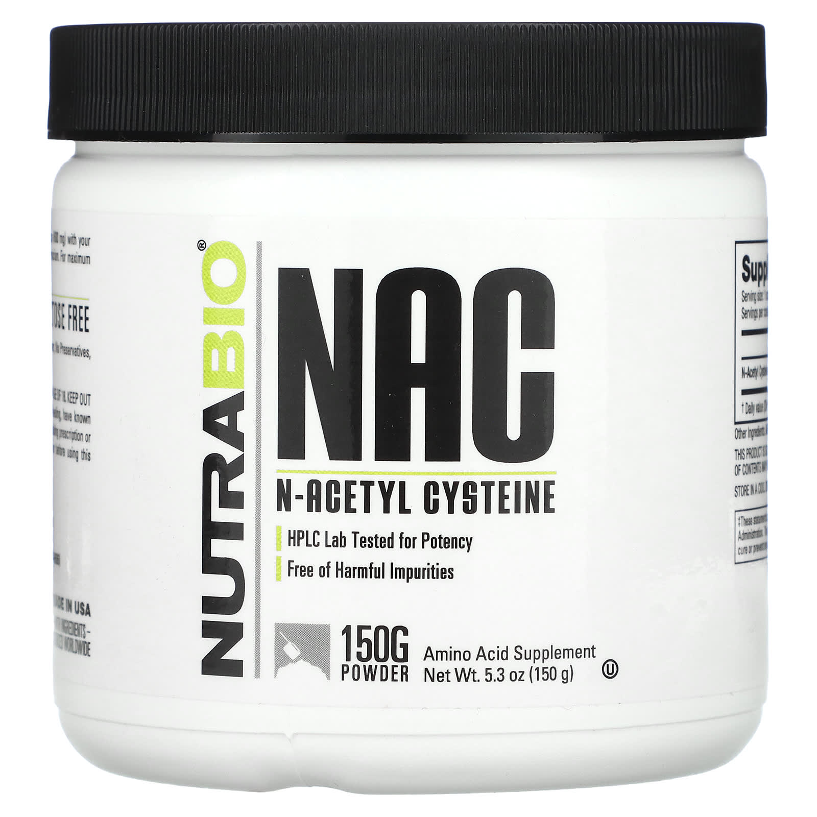 NutraBio, NAC, N-Acetyl Cysteine, 5.3 oz (150 g) - Image 1
