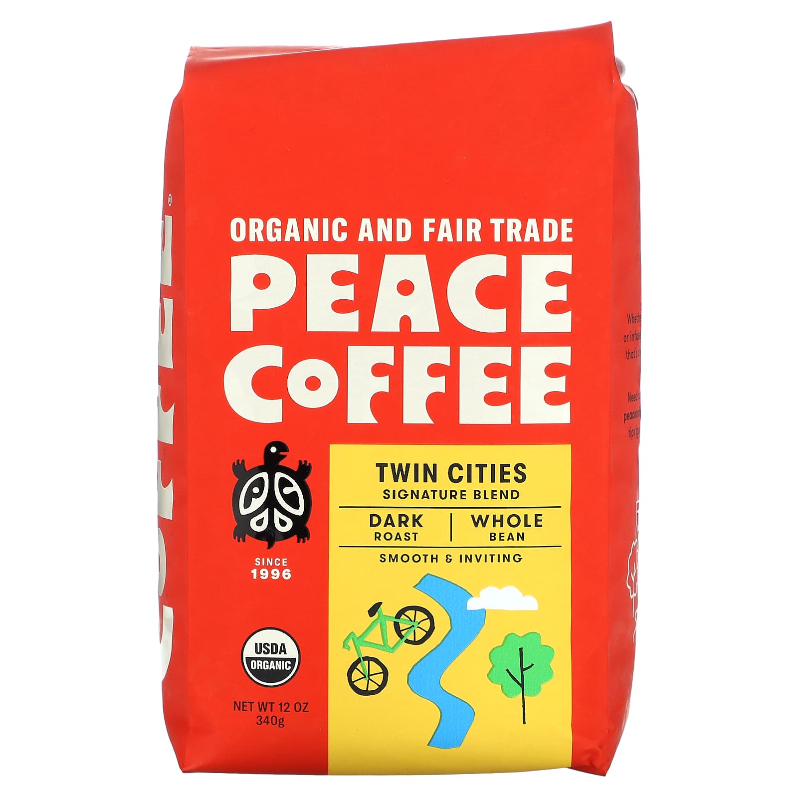 Peace Coffee, Organic Twin Cities, Whole Bean, Dark Roast, 12 oz (340 g) - Image 1