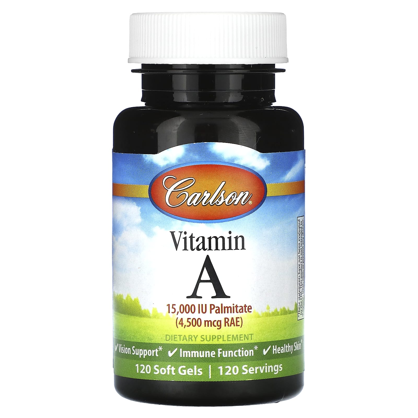 Carlson Vitamin A 4,500 mcg RAE 15,000 IU 120 Soft Gels for Skin Vision Health - Image 1