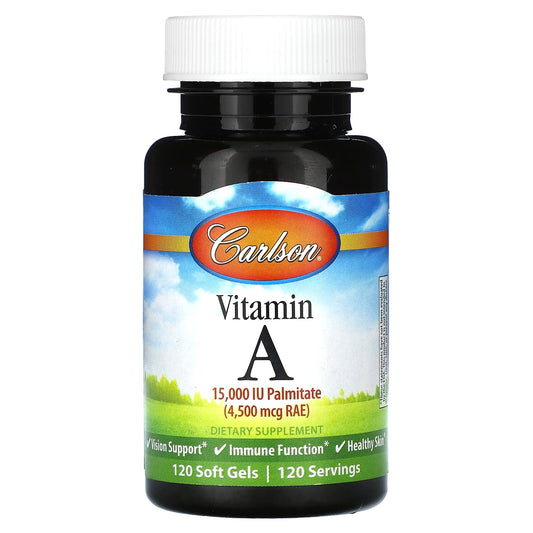 Carlson Vitamin A 4,500 mcg RAE 15,000 IU 120 Soft Gels for Skin Vision Health - Image 1