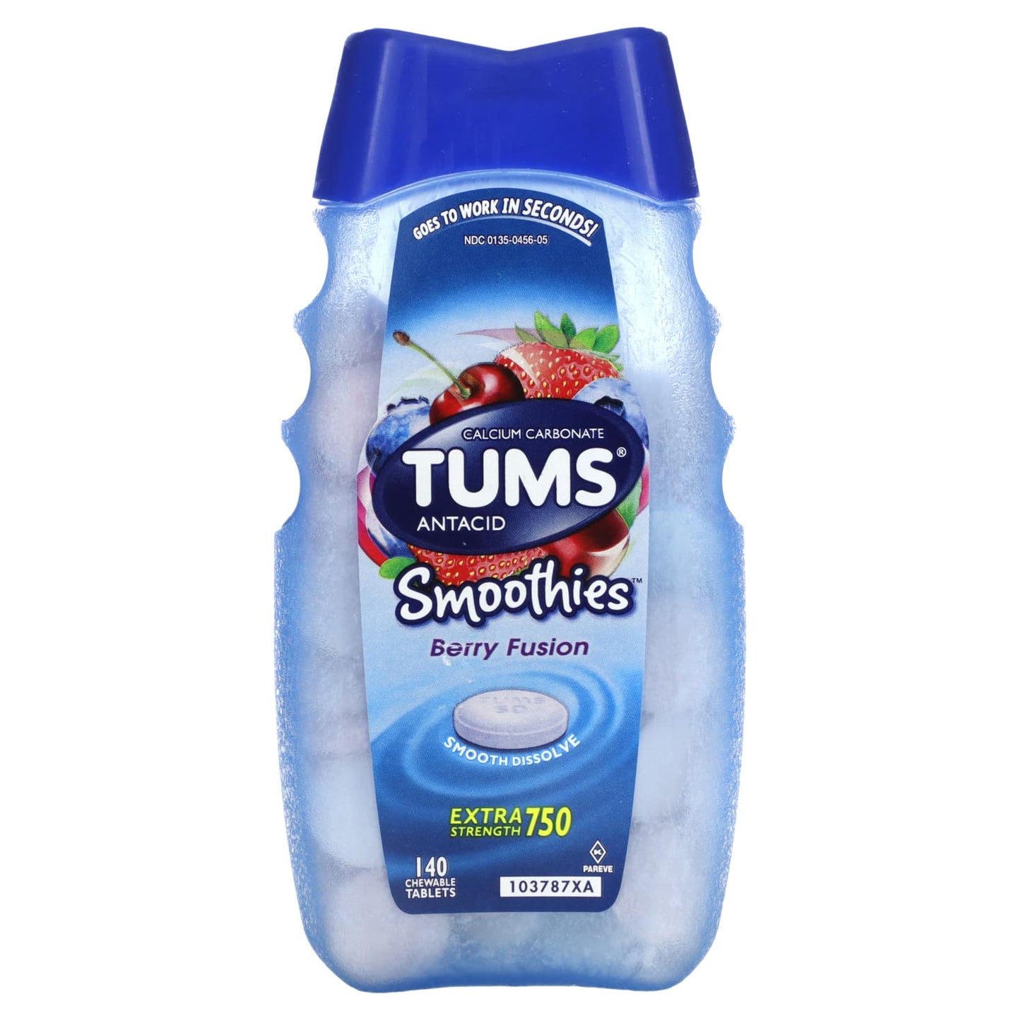 Tums, Extra Strength Antacid, Smoothies,  Berry Fusion, 750 mg, 140 Chewable Tablets - Image 1
