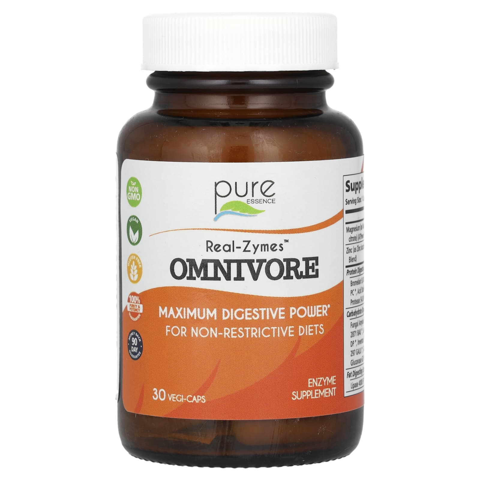 Pure Essence, Real-Zymes, Omnivore, 30 Vegi-Caps - Image 1