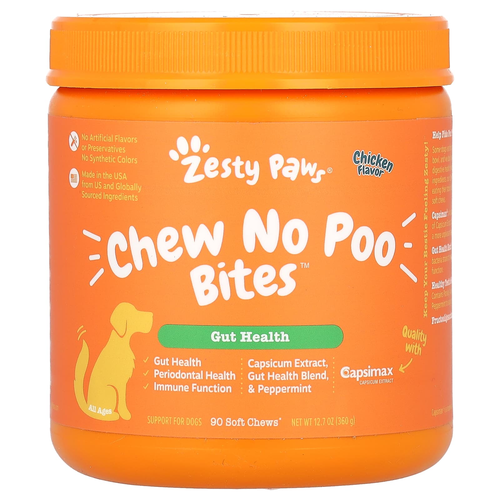 Zesty Paws, Chew No Poo Bites, Gut Health, For Dogs, Chicken , 90 Soft Chews, 12.7 oz (360 g) - Image 1
