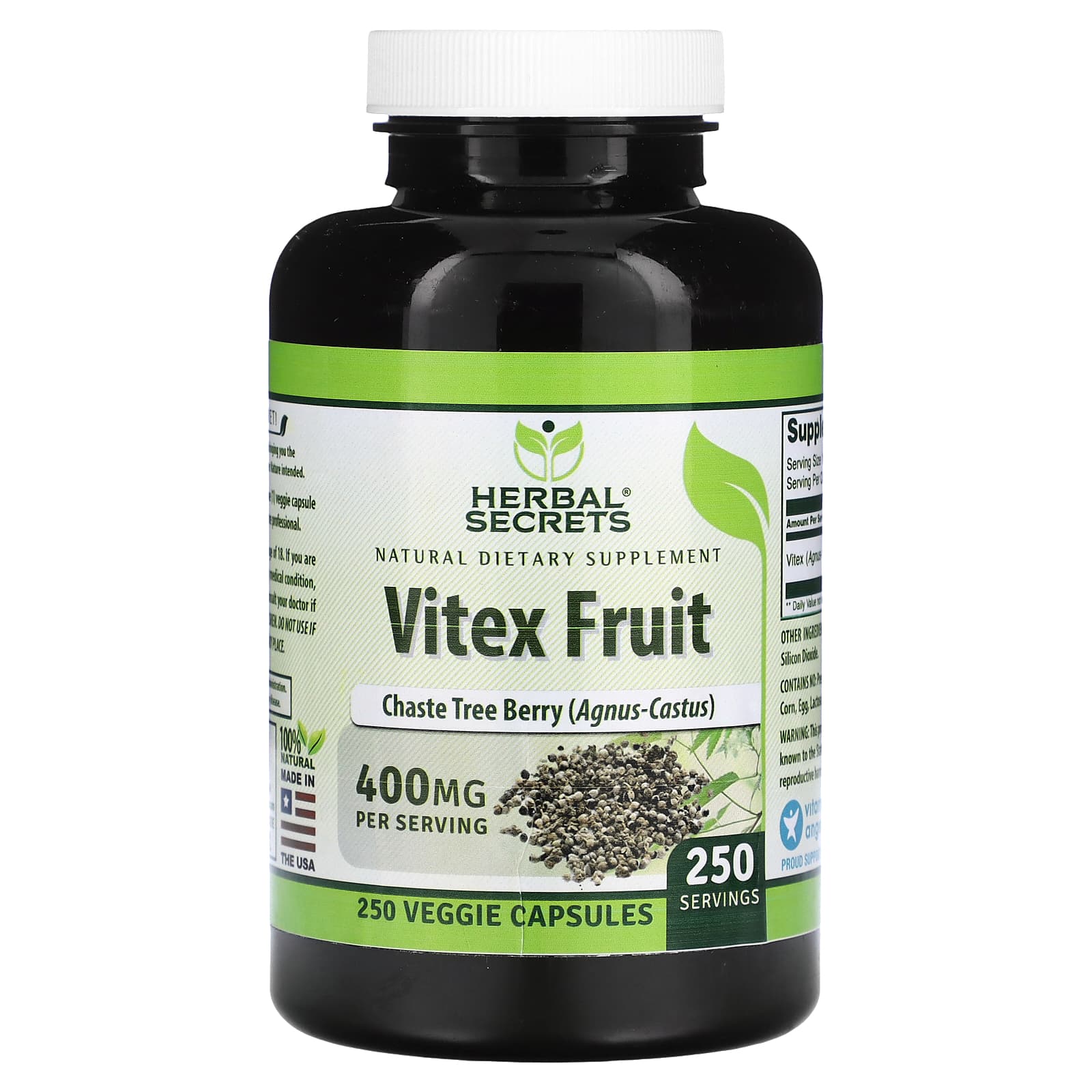 Vitex Fruit Supplement for Women's Hormone Balance 400mg, 250 Capsules - Image 1