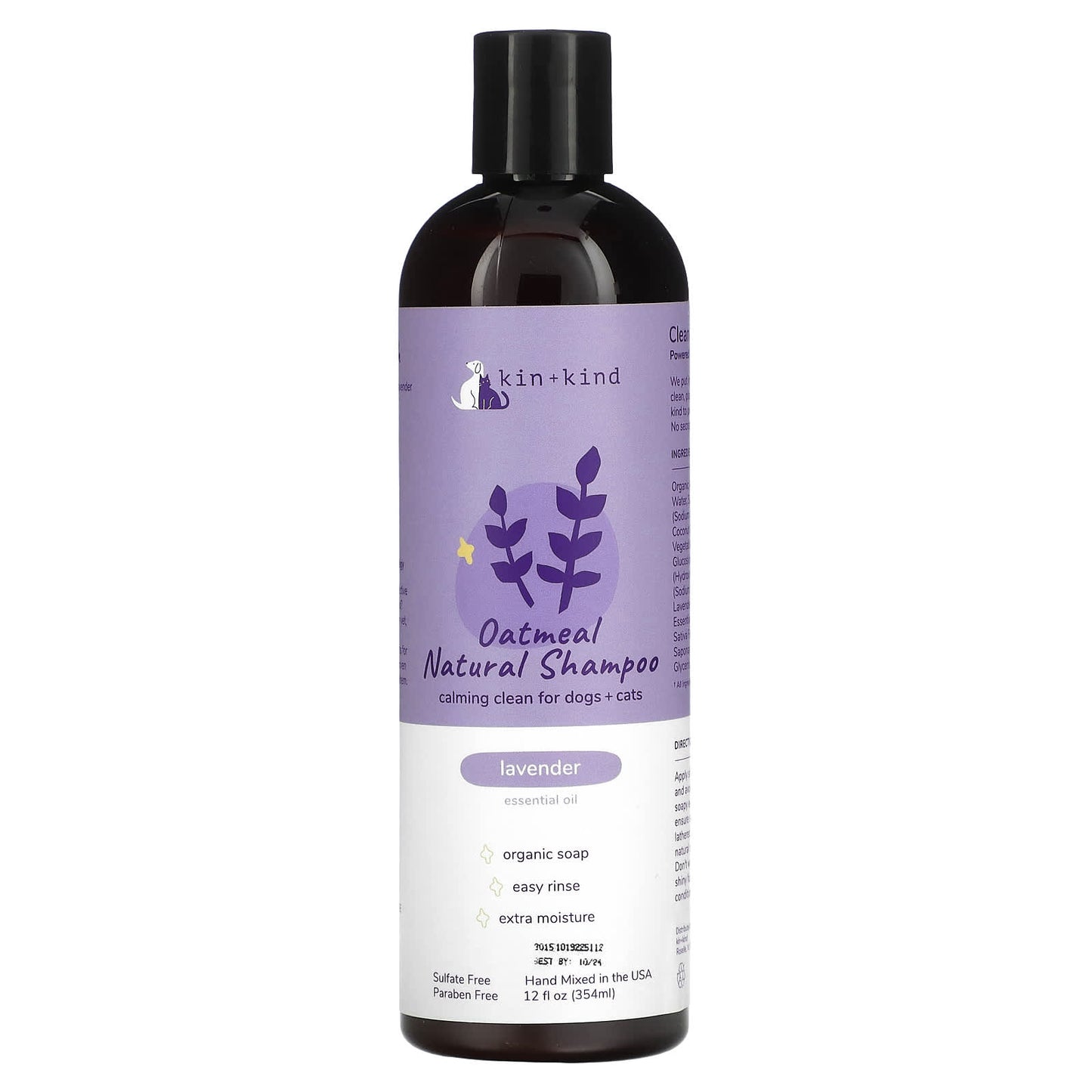 Kin+Kind, Oatmeal Natural Shampoo, For Dogs + Cats, Lavender, 12 fl oz (354 ml) - Image 1