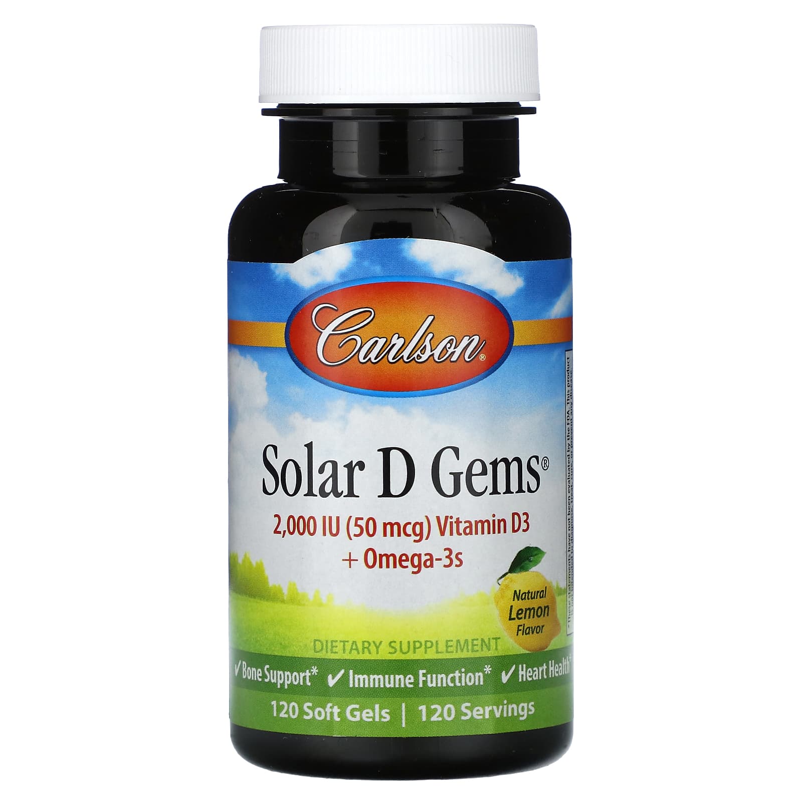 Carlson Solar D Gems Vitamin D3 Omega-3 Soft Gels, 120 Count - Image 1