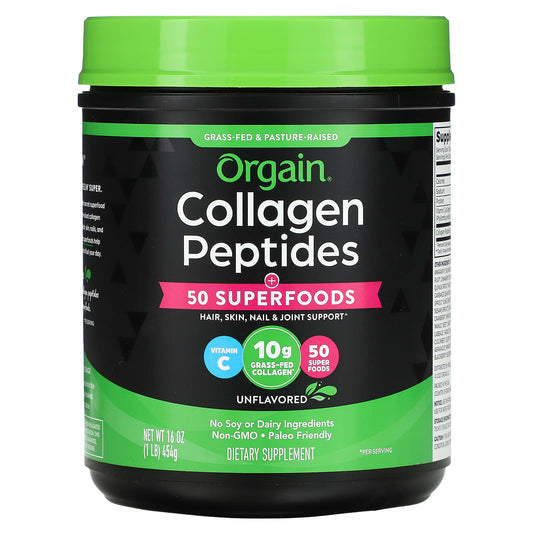 Orgain, Collagen Peptides, Plus 50 Superfoods, Unflavored, 1 lb (454 g) - Image 1