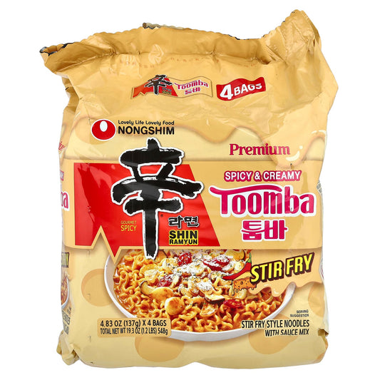 Nongshim, Premium Shin Ramyun, Toomba, Spicy & Creamy, 4 Bags, 4.83 oz (137 g) Each - Image 1