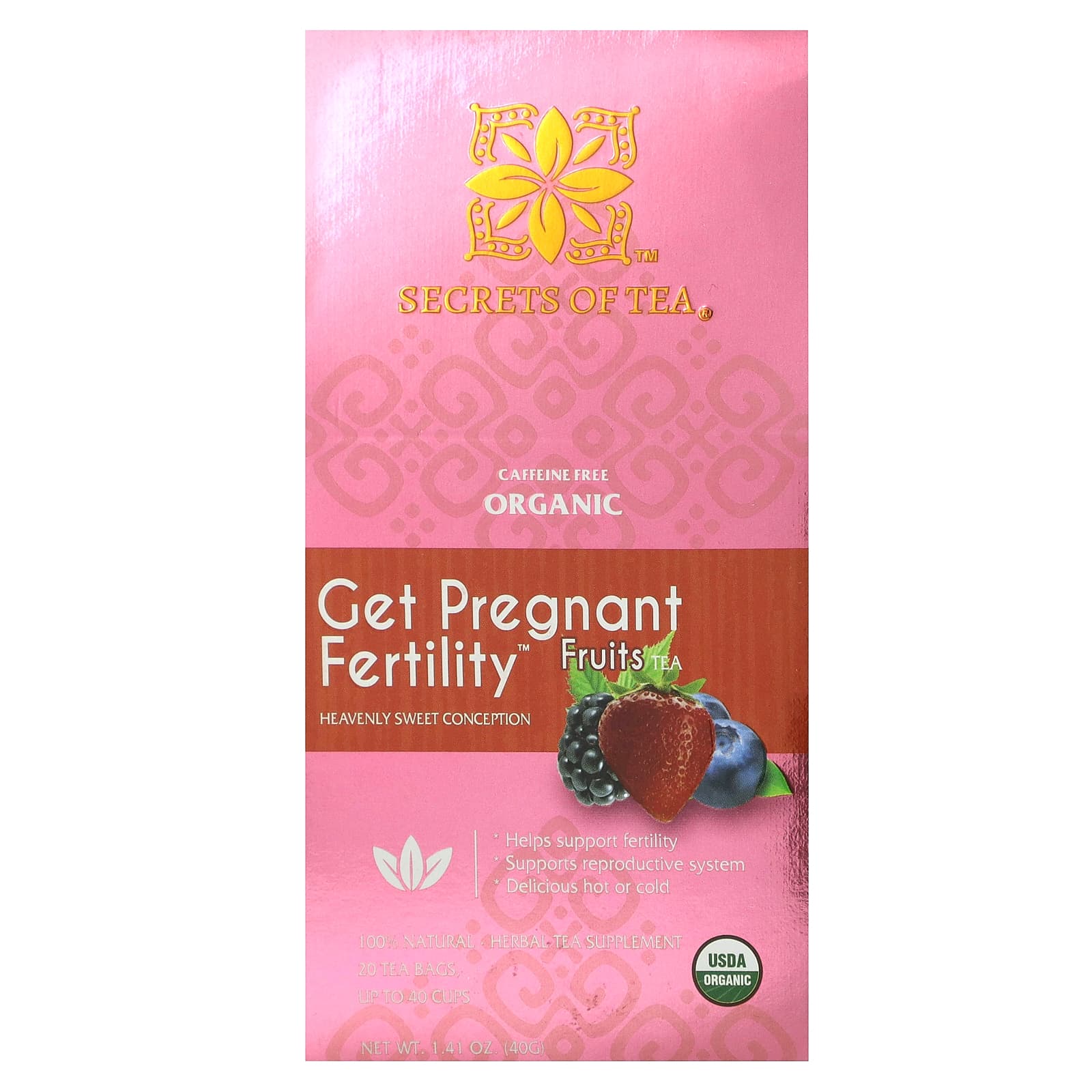 Secrets of Tea, Organic Get Pregnant Fertility Tea, Fruits, Caffeine Free, 20 Tea Bags, 1.41 oz (40 g) - Image 1