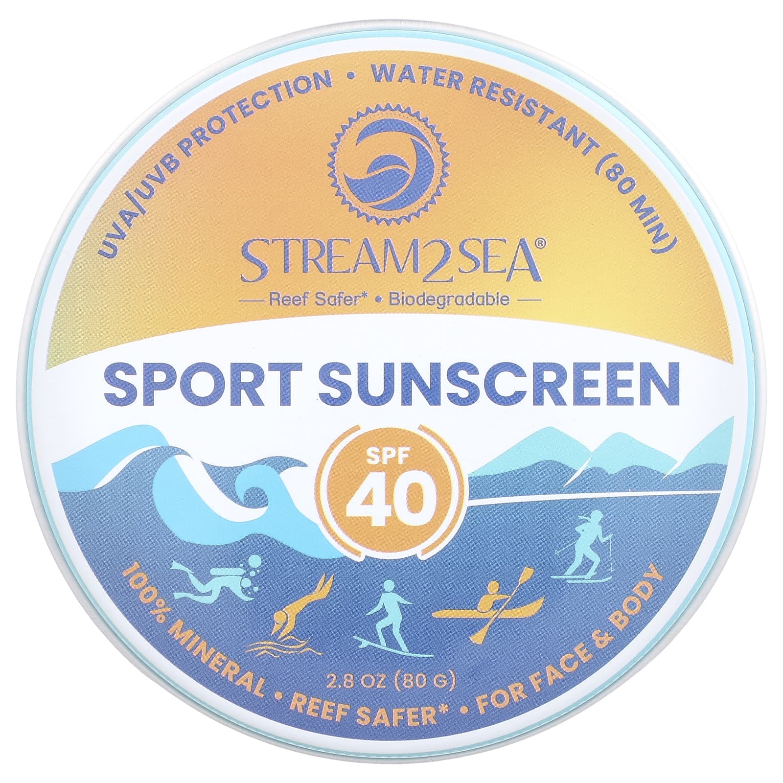 Stream2Sea, Sport Sunscreen, SPF 40, 2.8 oz (80 g) - Image 1