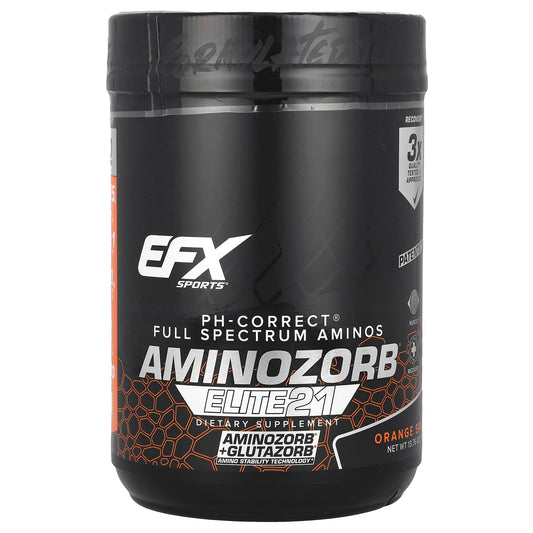 EFX Sports AminoZorb Elite 21, Orange Splash, 13.76 oz, Muscle Recovery Supplement - Image 1