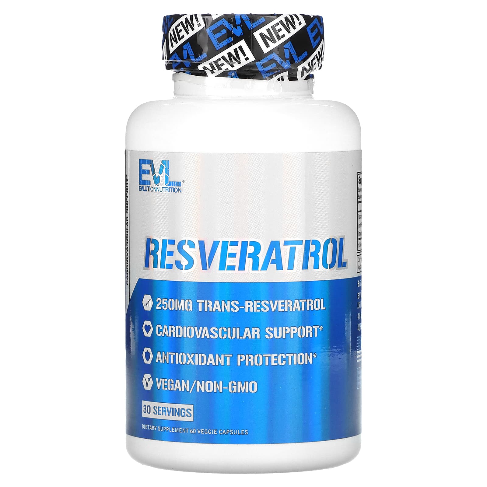 EVLution Nutrition Resveratrol Supplement 250mg 60 Capsules - Image 1