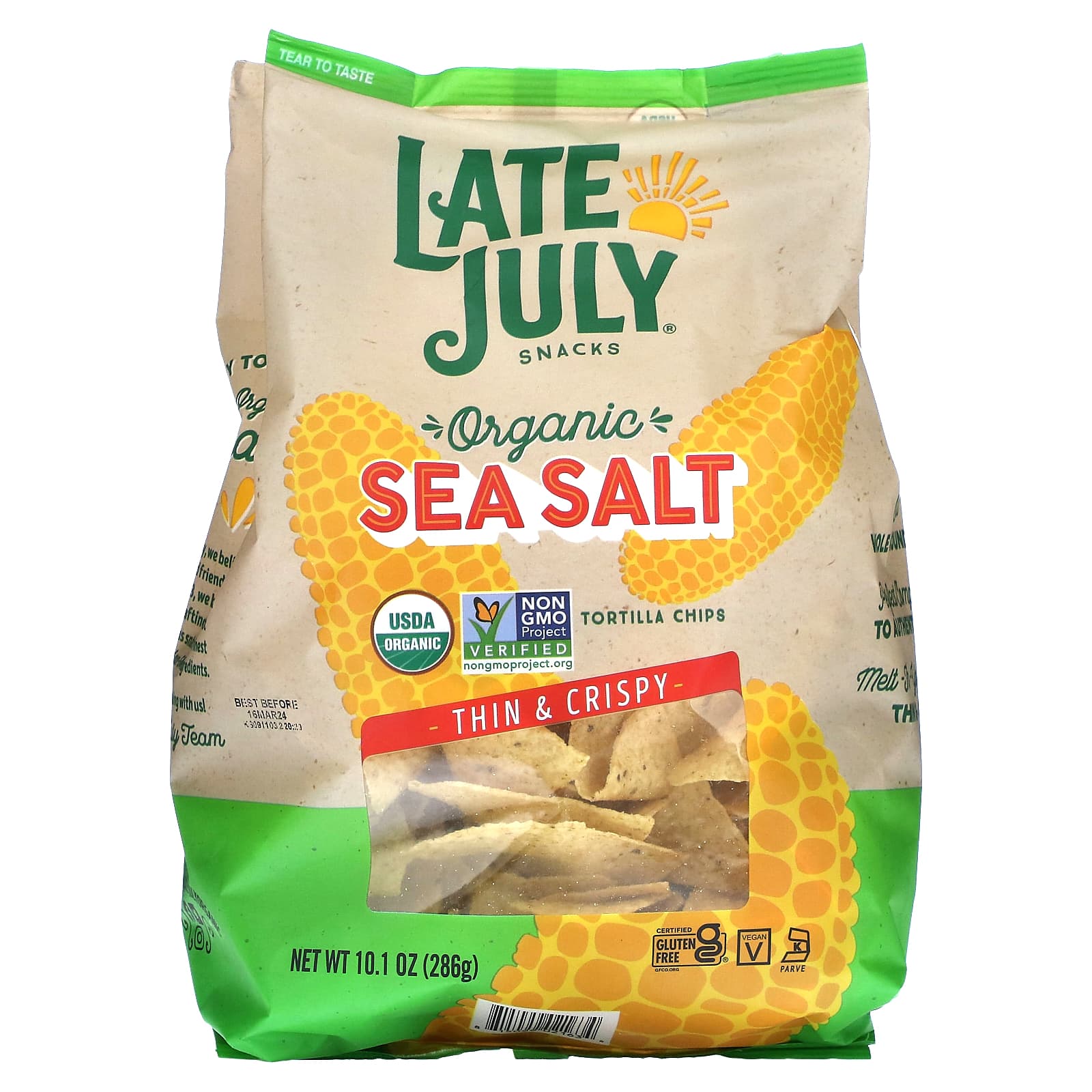 Late July, Organic Tortilla Chips, Thin & Crispy, Sea Salt, 10.1 oz (286 g) - Image 1