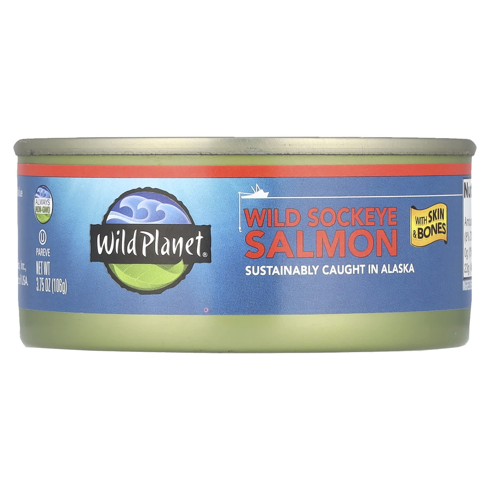 Wild Planet, Wild Sockeye Salmon, With Skin & Bones, 3.75 oz (106 g) - Image 1