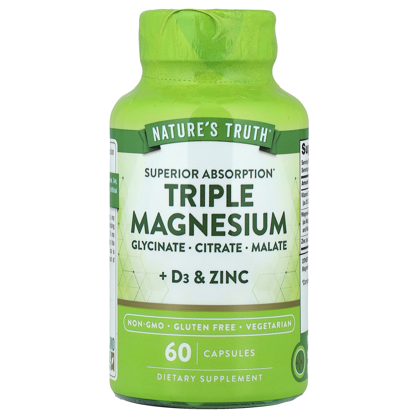 Nature's Truth, Triple Magnesium + D3 & Zinc, 60 Capsules - Image 1