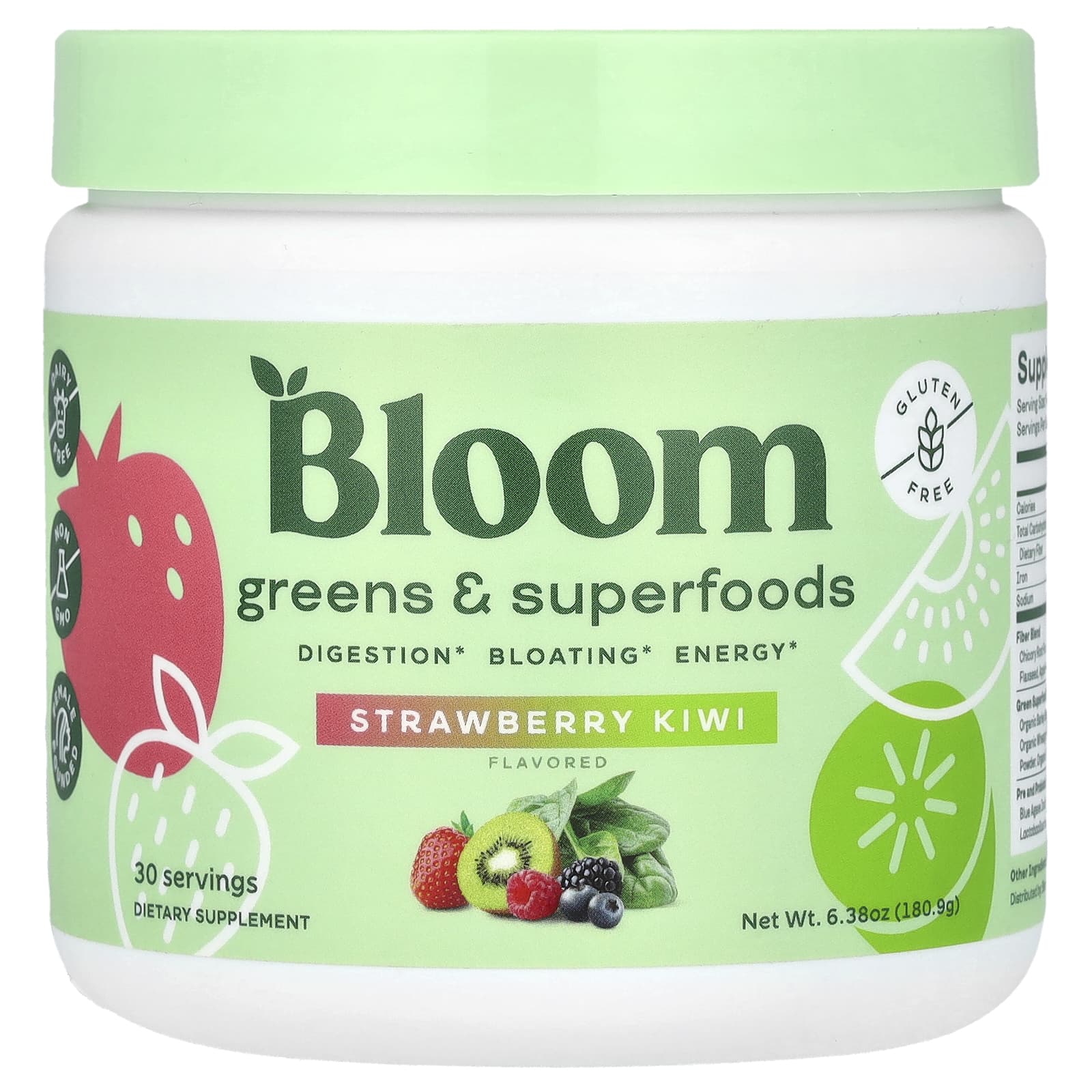 Strawberry Kiwi Superfood Powder by Bloom - Boost Energy & Digestion - Image 1