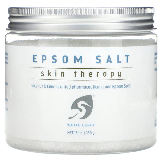 White Egret, Epsom Salt, Skin Therapy, Coconut & Lime, 16 oz (454 g) - Image 1