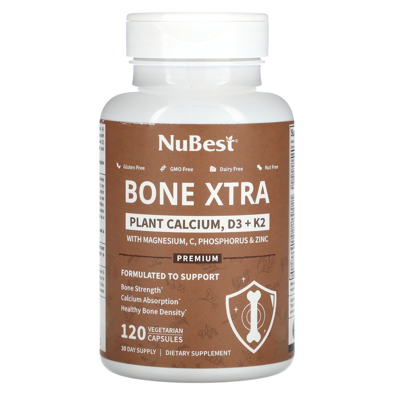 NuBest, Bone Xtra, Plant Calcium, D3 + K2, 120 Vegetarian Capsules - Image 1