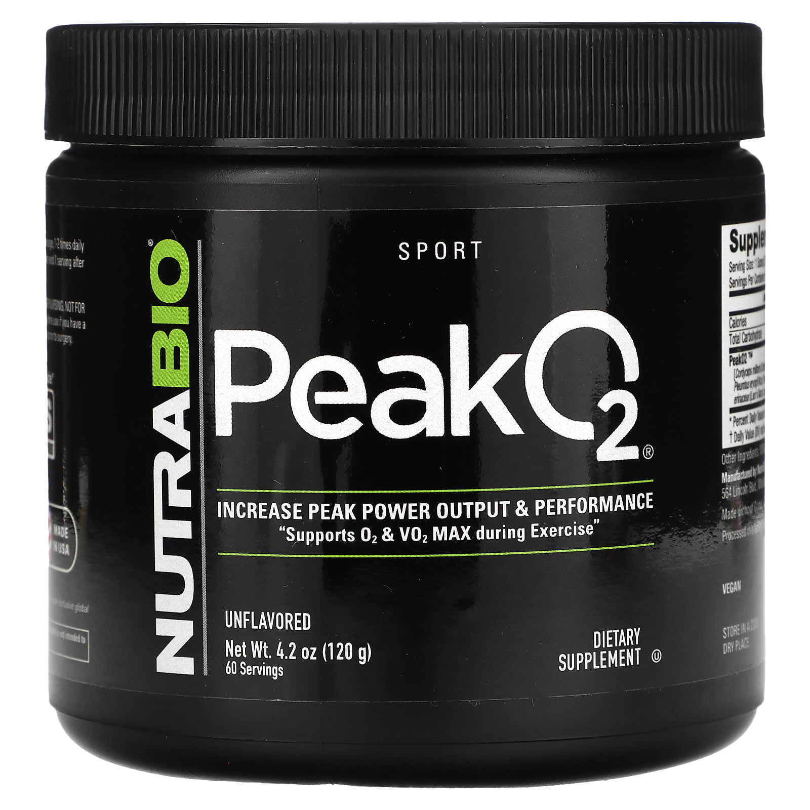 NutraBio, Peak O2, Unflavored, 4.2 oz (120 g) - Image 1